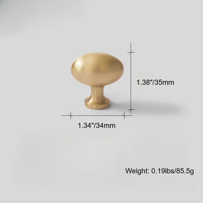 1 Pack Luxury Solid Brass Oval Cabinet Drawer Wardrobe Pulls Knobs