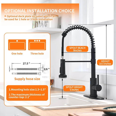 Ravinte Black Kitchen Sink Faucet with Pull Down Sprayer | Stainless Steel |Single Handle Pull Out Spring Sink Faucets