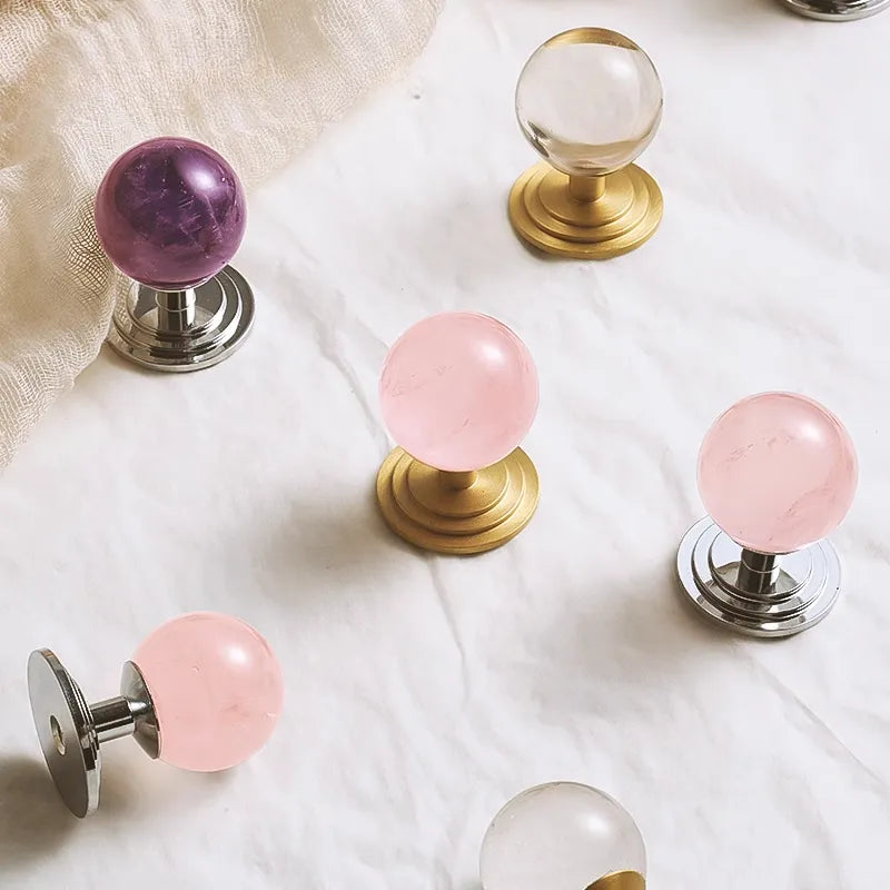 1 Pack Natural Crystal Brass Round Cabinet Door Knobs Hardware