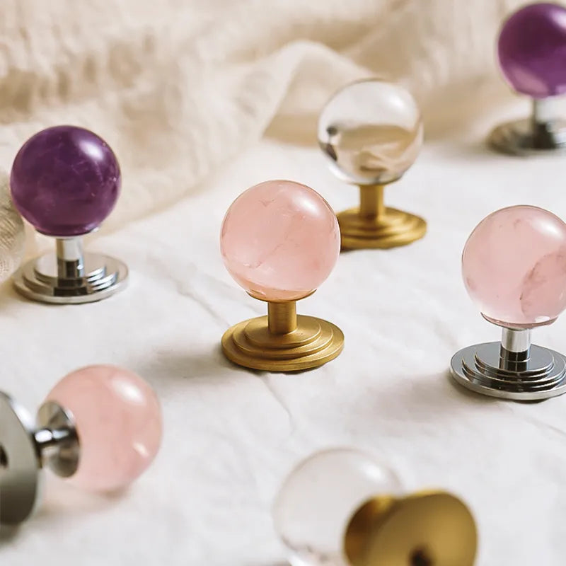 1 Pack Natural Crystal Brass Round Cabinet Door Knobs Hardware