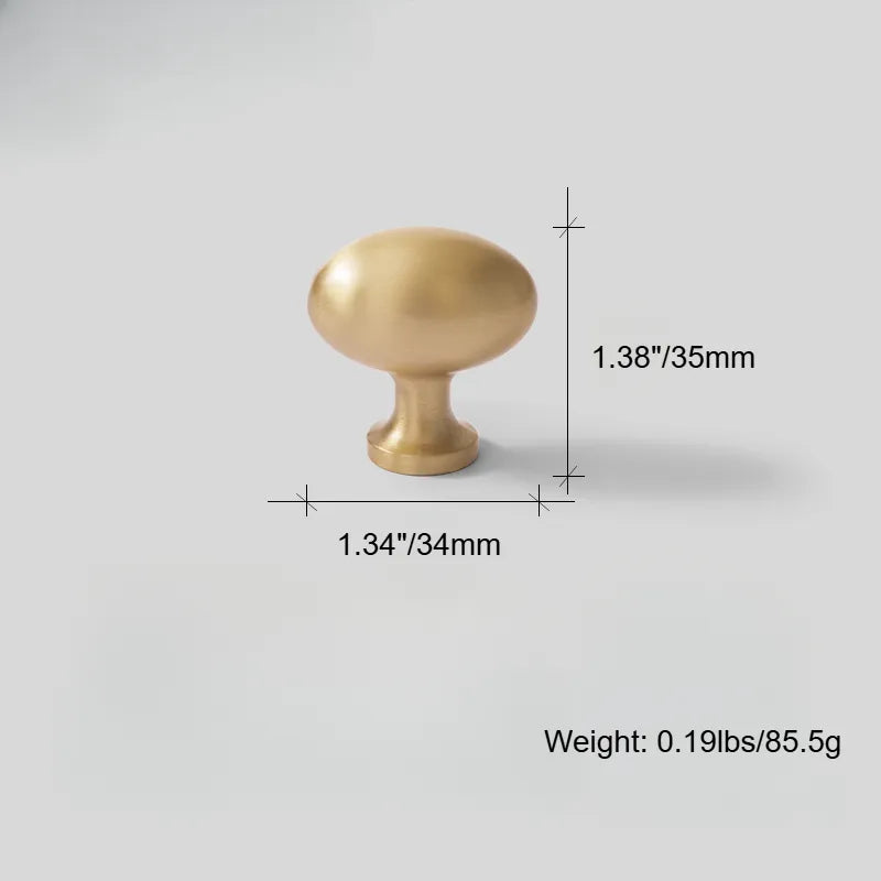 1 Pack Luxury Solid Brass Oval Cabinet Drawer Wardrobe Pulls Knobs
