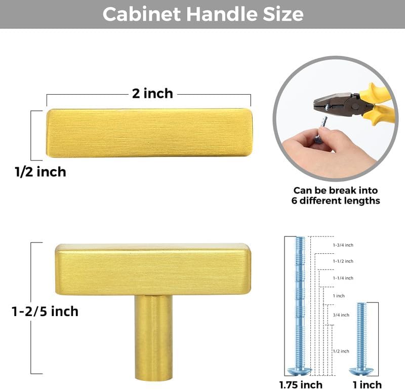 RAVINTE Gold T Bar Cabinet Knobs Kitchen Pulls for Drawer Dresser Hardware