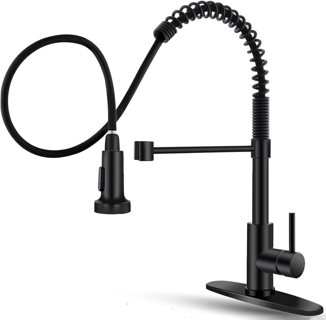 Ravinte Black Kitchen Sink Faucet with Pull Down Sprayer | Stainless Steel |Single Handle Pull Out Spring Sink Faucets