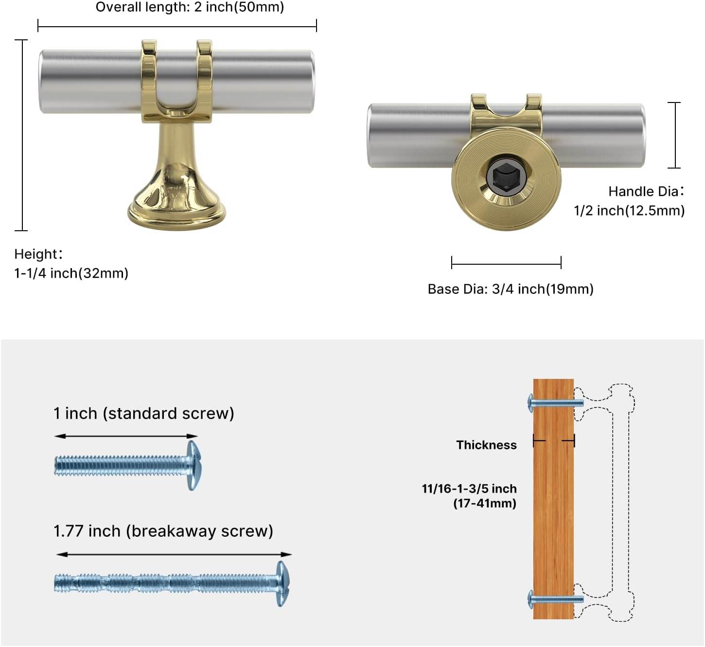 RAVINTE Cabinet Knobs Cabinet Kitchen Handles with Backplate Hardware Single Hole Pulls T Bar Pulls