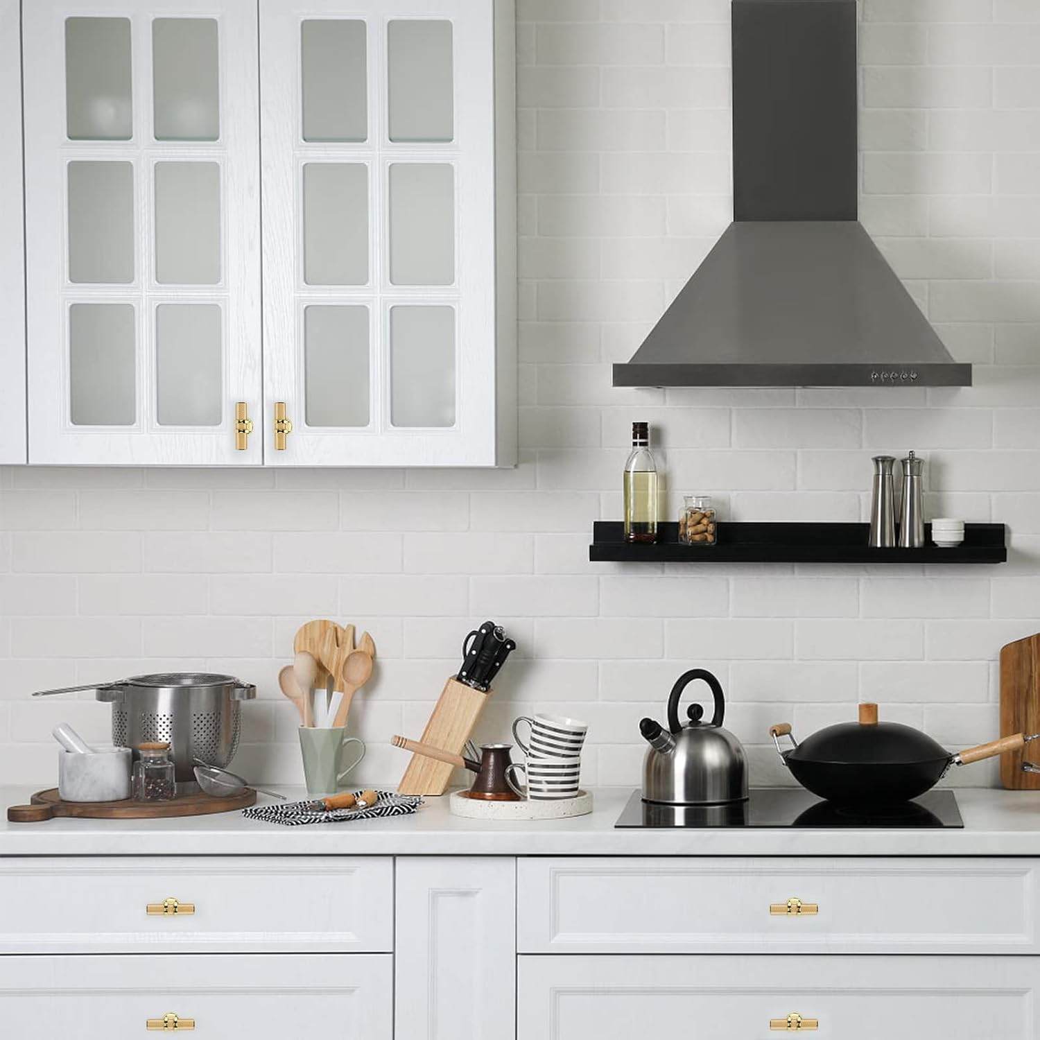 RAVINTE Cabinet Knobs Cabinet Kitchen Handles with Backplate Hardware Single Hole Pulls T Bar Pulls