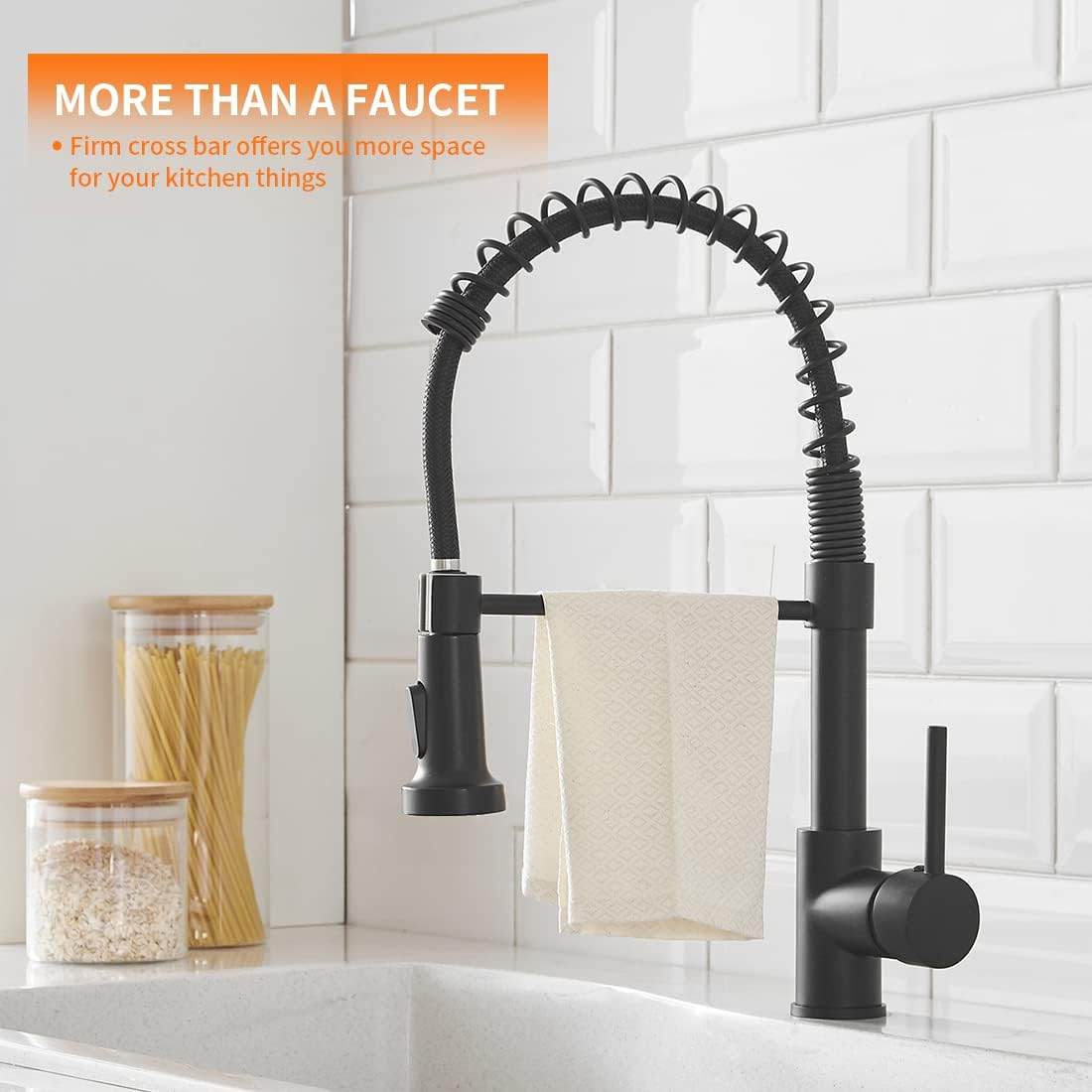 Ravinte Black Kitchen Sink Faucet with Pull Down Sprayer | Stainless Steel |Single Handle Pull Out Spring Sink Faucets