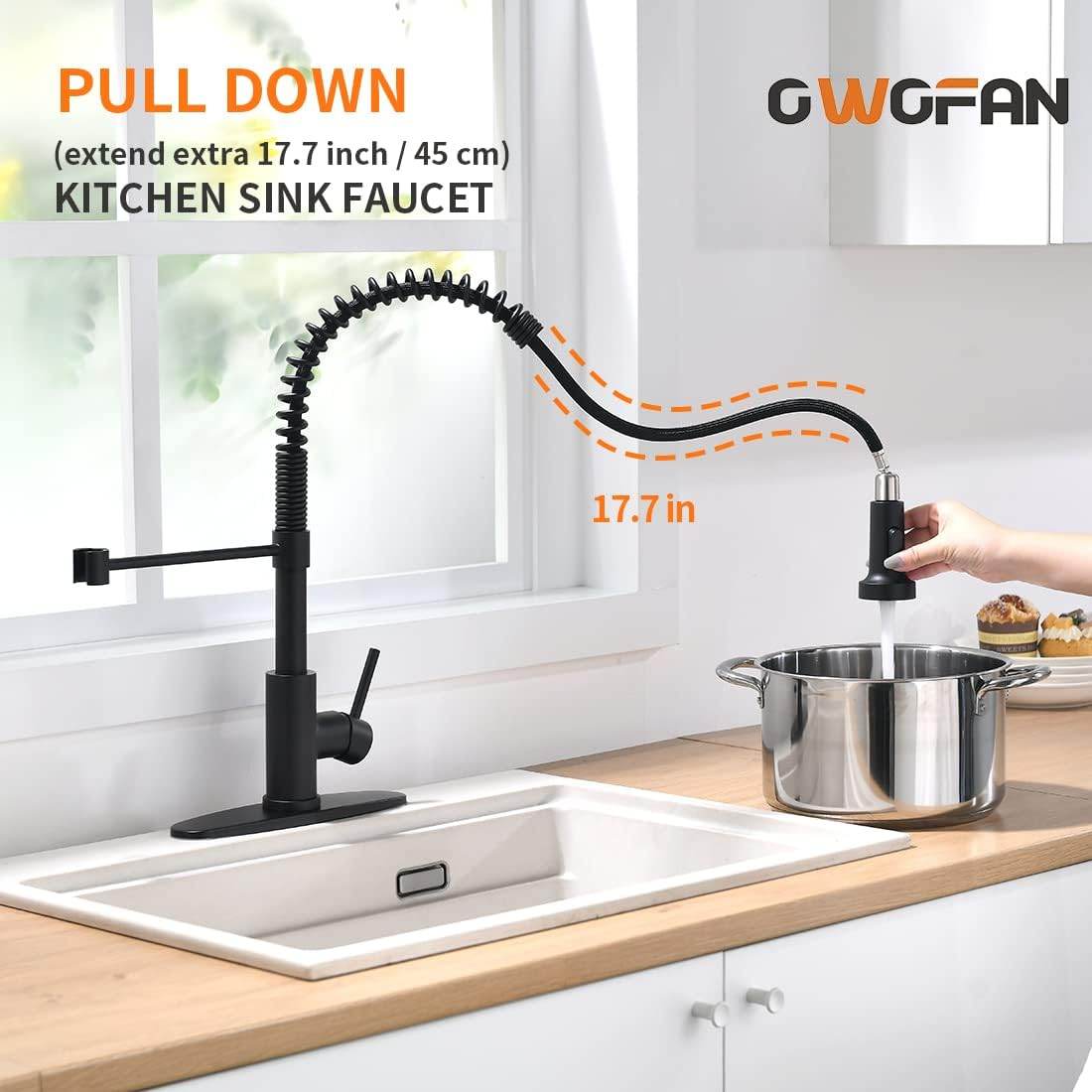 Ravinte Black Kitchen Sink Faucet with Pull Down Sprayer | Stainless Steel |Single Handle Pull Out Spring Sink Faucets